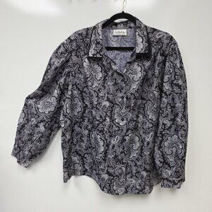 Lady Manhattan Shirt Womens 24W Plus Black Paisley Button Front Long Sleeve Top